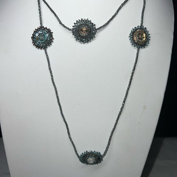 Vintage Boho Seed Bead and Crystal Station Necklace - Picture 4 of 7